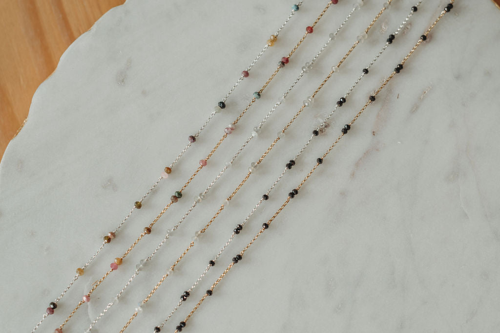 Labradorite, Black Onyx & Tourmaline Double Single Permanent Jewelry Chain (3 feet) PREORDER