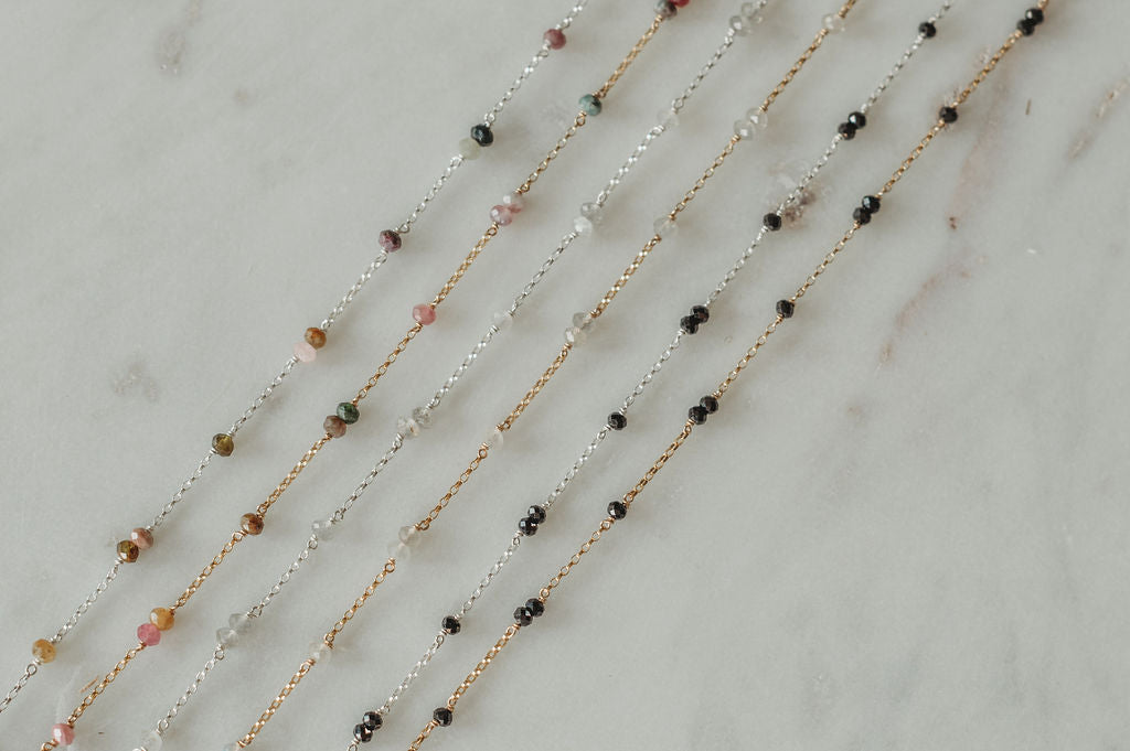 Labradorite, Black Onyx & Tourmaline Double Single Permanent Jewelry Chain (3 feet) PREORDER