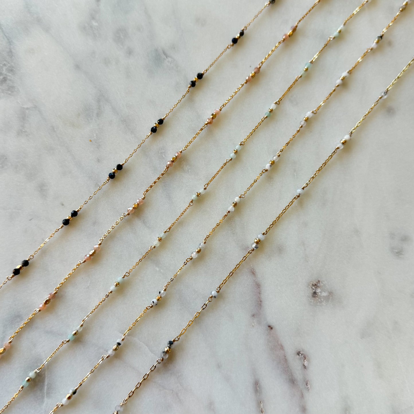 READY TO SHIP Tiny Triple Gemstone Permanent Jewelry Chain (3 feet)