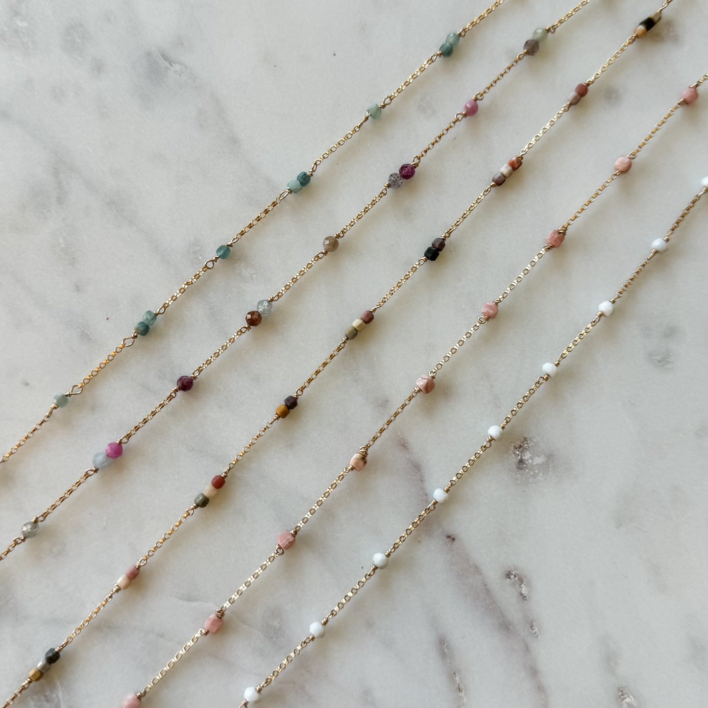READY TO SHIP Agate, Ruby, Kyanite, Pink Opal Satellite Permanent Jewelry Chain (3 feet)