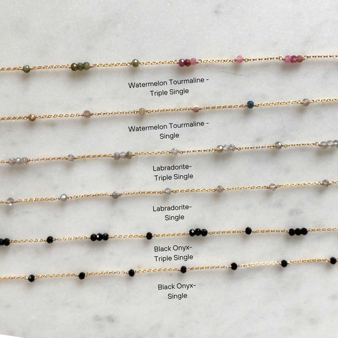 Labradorite, Black Onyx & Tourmaline Double Single Permanent Jewelry Chain (3 feet) PREORDER