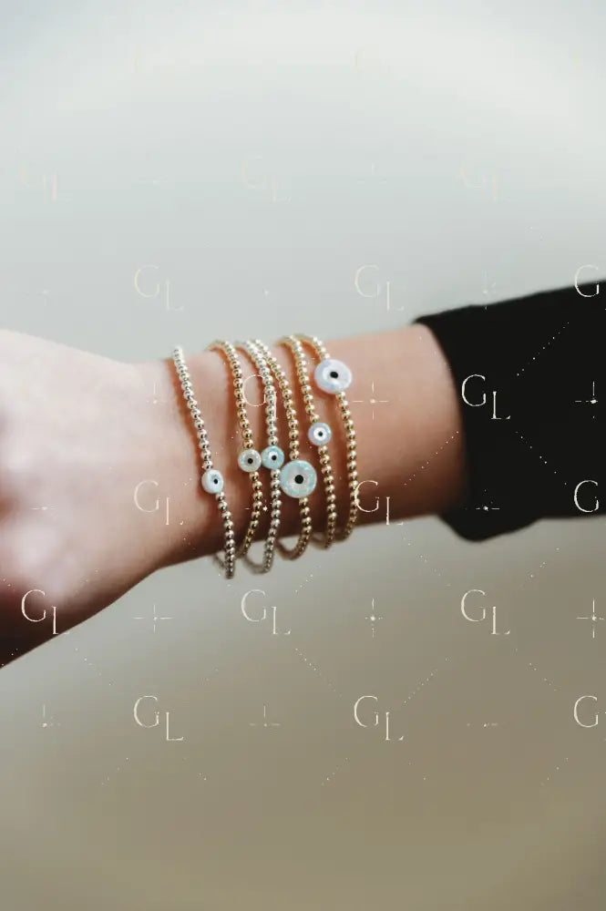 Opalite Evil Eye 14k Gold Fill and Sterling Silver Beaded Bracelet