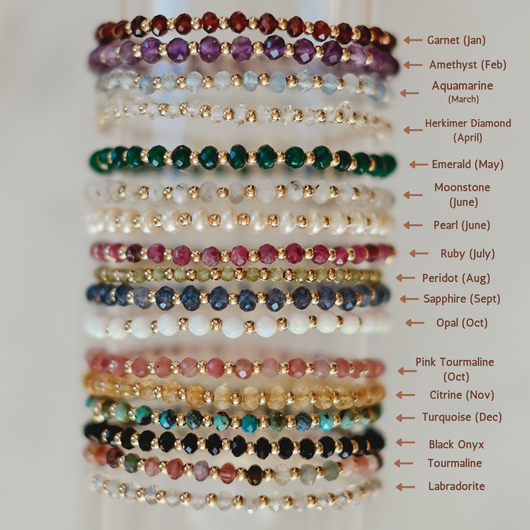 Rae Birthstone Gemstone Beaded Bracelet