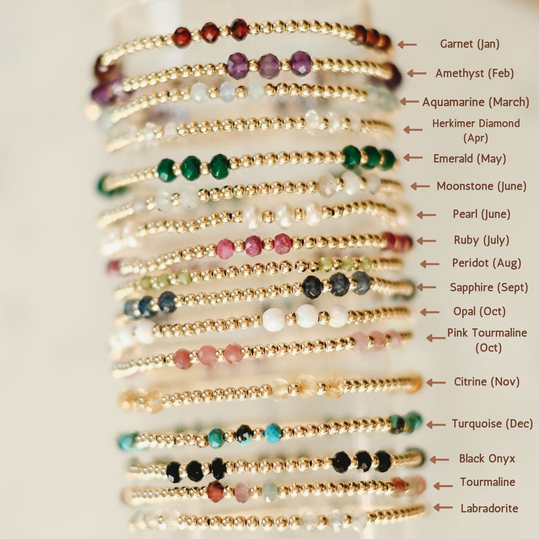 Charolette Birthstone Gemstone Beaded Bracelet – Goldie Links