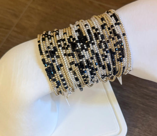 Black Onyx Morse Code Bracelet - 14k Gold Fill or Sterling Silver