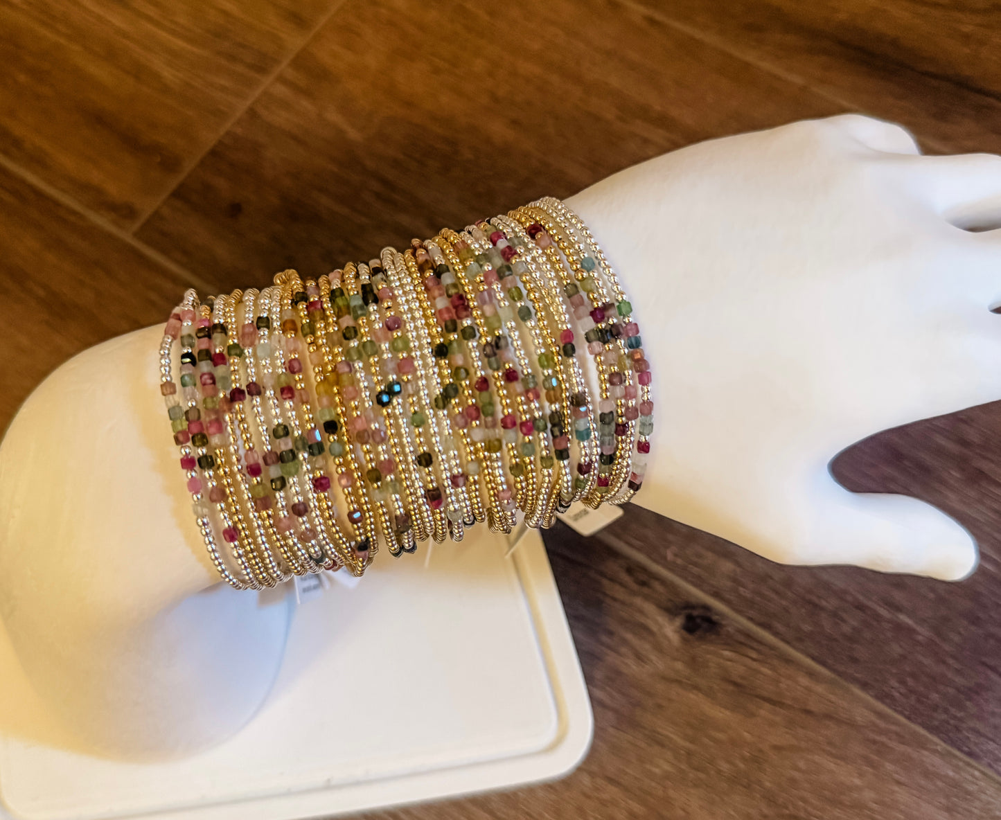 Watermelon Tourmaline Morse Code Bracelet - 14k Gold Fill or Sterling Silver
