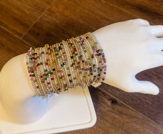 Watermelon Tourmaline Morse Code Bracelet - 14k Gold Fill or Sterling Silver