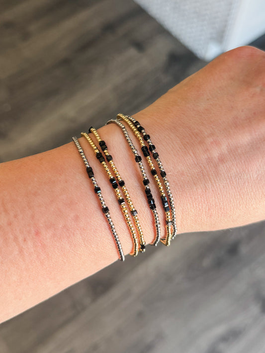 Black Onyx Morse Code Bracelet - Stainless Steel