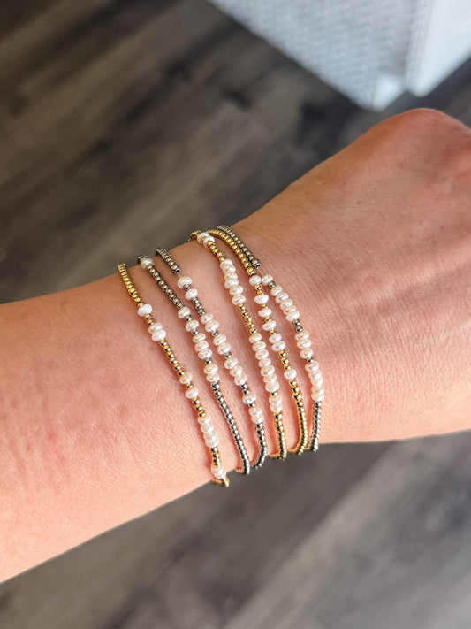 Pearl Morse Code Bracelet - Stainless Steel