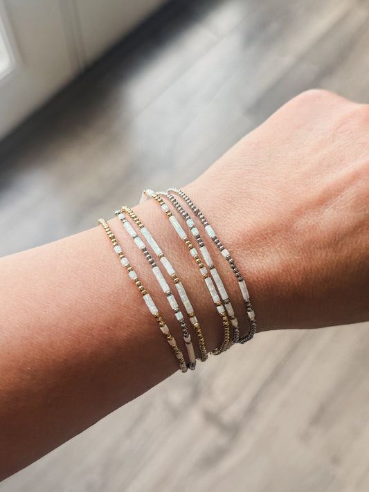 Opalite Morse Code Bracelet - Stainless Steel