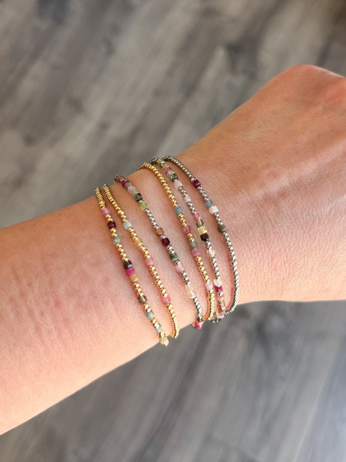 Watermelon Tourmaline Morse Code Bracelet - Stainless Steel