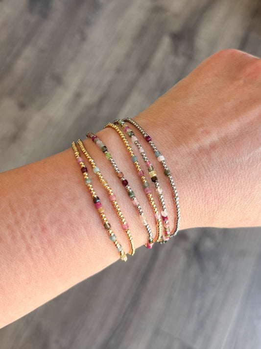 Watermelon Tourmaline Morse Code Bracelet - Stainless Steel