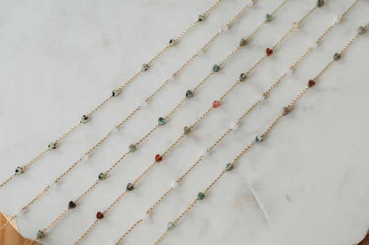 READY TO SHIP! 4mm Gemstone Heart Satellite Permanent Jewelry Chain (3 feet)