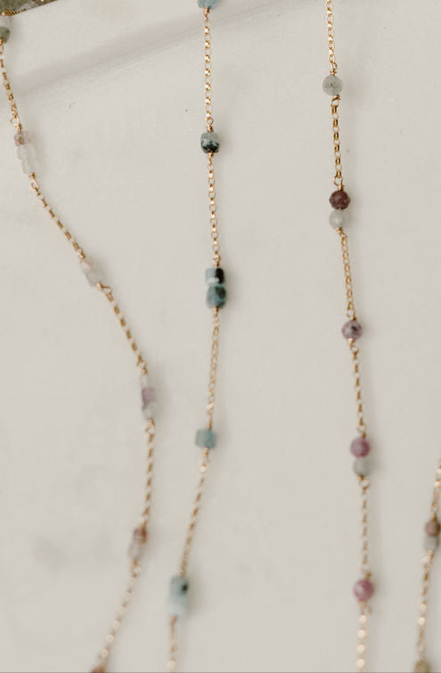 READY TO SHIP Shades of Blue Satellite Gemstone Permanent Jewelry Chain (3 feet)