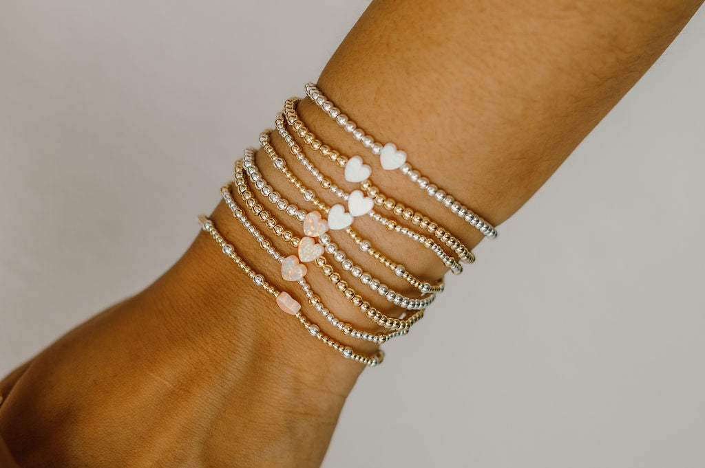 Opalite Heart 14k Gold Fill and Sterling Silver Beaded Bracelet