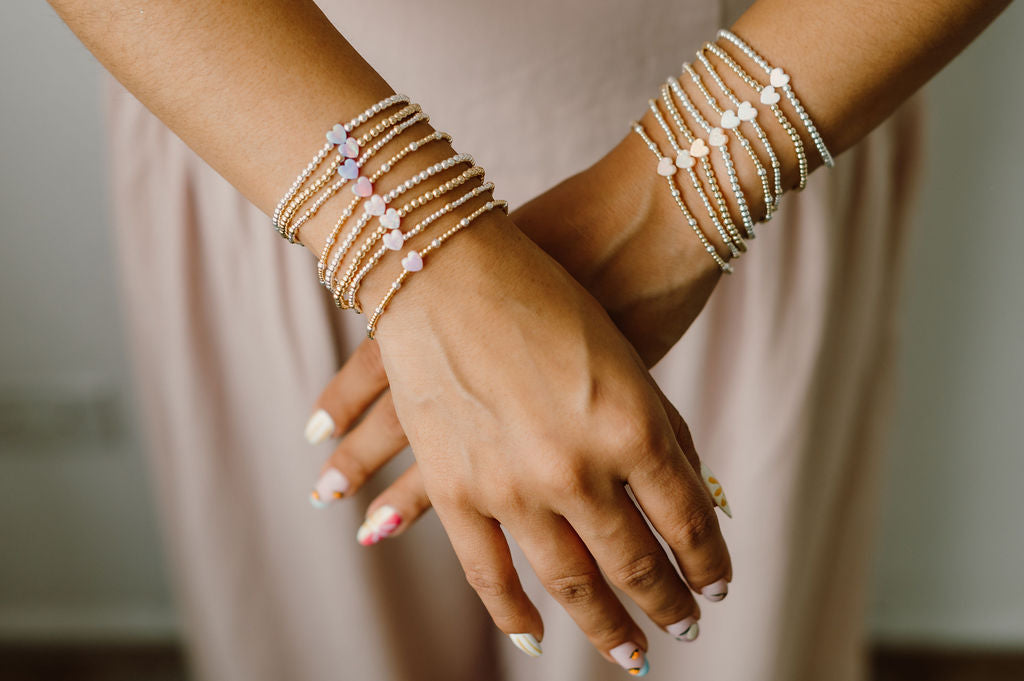 Opalite Heart 14k Gold Fill and Sterling Silver Beaded Bracelet