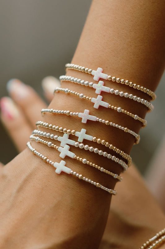 Opalite Cross 14k Gold Fill and Sterling Silver Bracelet