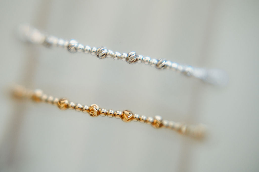 Diamond Cut -  Gold & Silver Beaded Bracelet- WHOLESALE