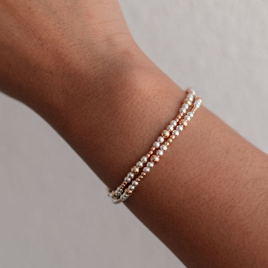 Mixed Metal Gold, Silver and Rose Gold Beaded Bracelet