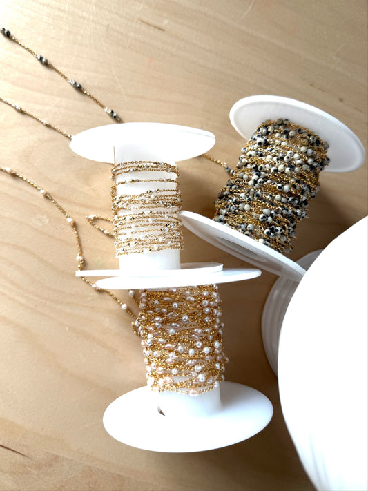 READY TO SHIP Dalmatian Jasper, Tiny Pearl + Peachy Pearl (3 feet)