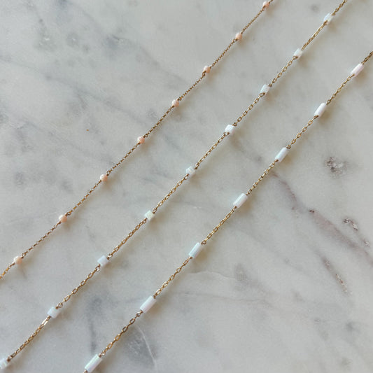 READY TO SHIP *NEW* Coral Opal + Bar Opal Satellite Permanent Jewelry Chain (3 feet)