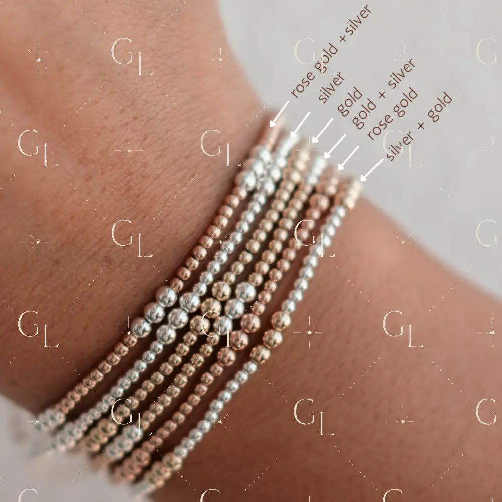 Endy - Mixed Metal Gold Fill + Sterling Silver Beaded Bracelet - 6.25 inches / Gold