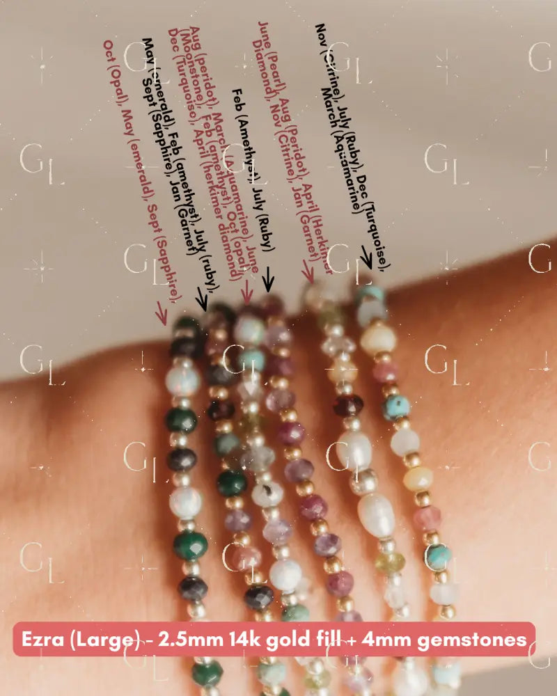 Gemline Collection- Ezra 14k Gold Fill + Sterling Silver Custom Birthstone Bracelet