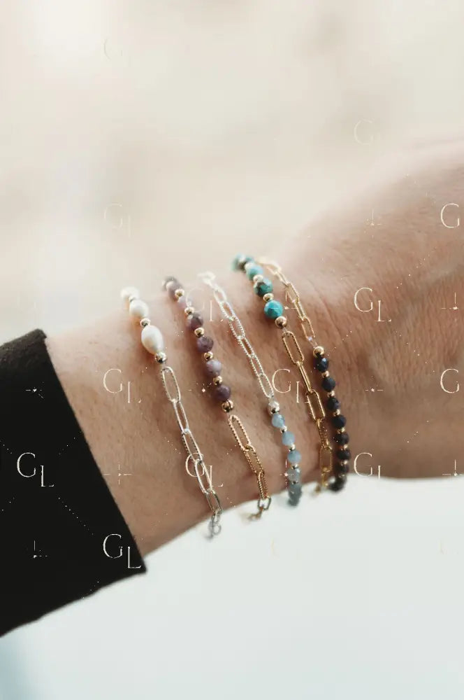 Gemline Collection- Joy Chained 14k Gold Fill + Sterling Silver Custom Birthstone Bracelet