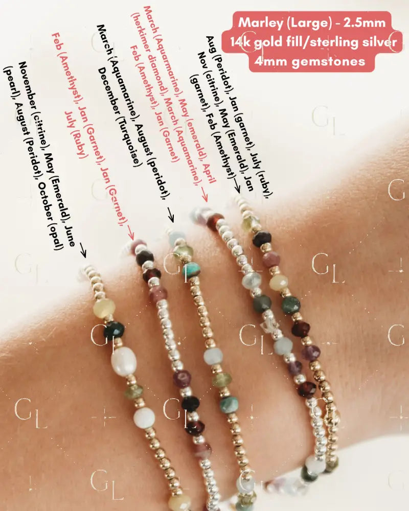 Gemline Collection- Marley 14k Gold Fill + Sterling Silver Custom Birthstone Bracelet