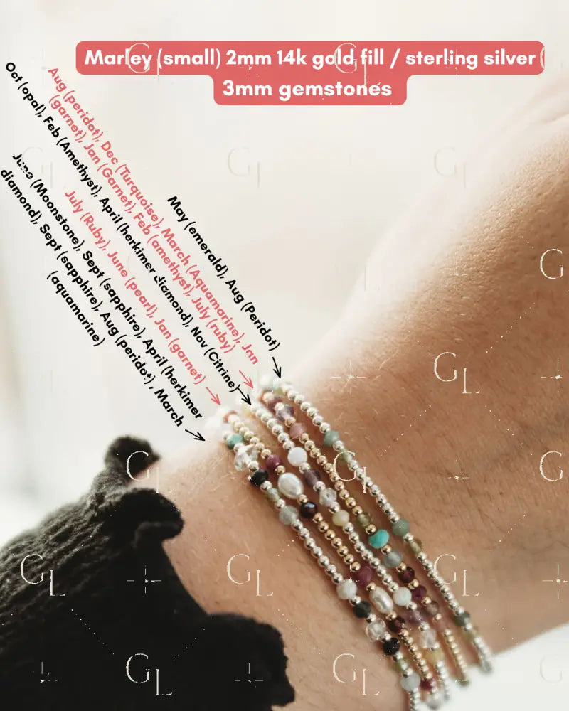 Gemline Collection- Marley 14k Gold Fill + Sterling Silver Custom Birthstone Bracelet