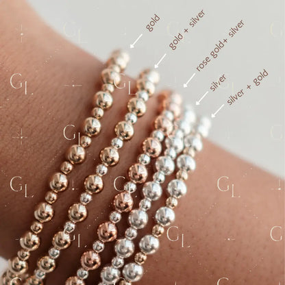 Hallie - Mixed Metal Gold Fill + Sterling Silver Beaded Bracelet - 6.25 inches / Gold