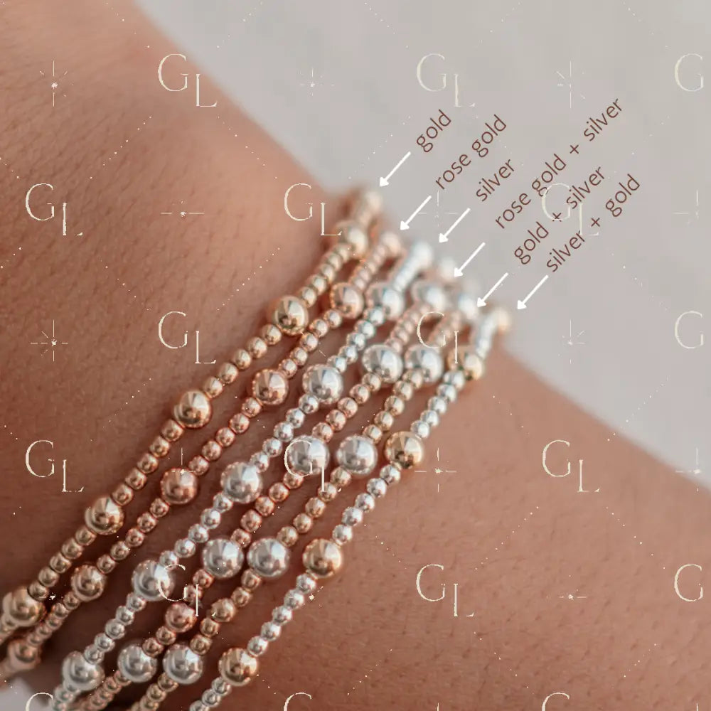 Hayes - Mixed Metal Gold Fill Beaded Bracelet - 6.25 inches / Gold