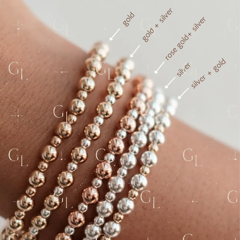 Jack - Mixed Metal Gold Fill + Sterling Silver Beaded Bracelet - 6.25 inches / Gold