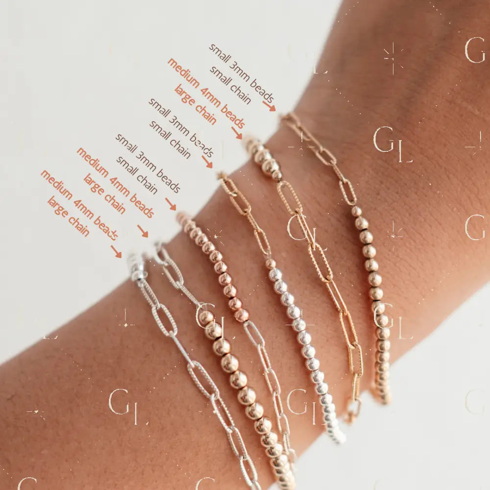 Joy - Chain and Beaded Bracelet - 6.25 inches / Silver Beads + Silver Chain - SMALL