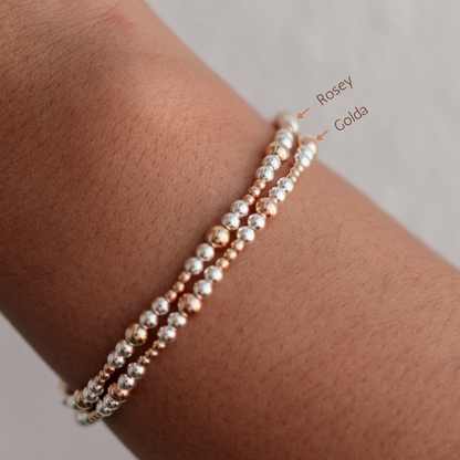 Mixed Metal Gold, Silver and Rose Gold Beaded Bracelet