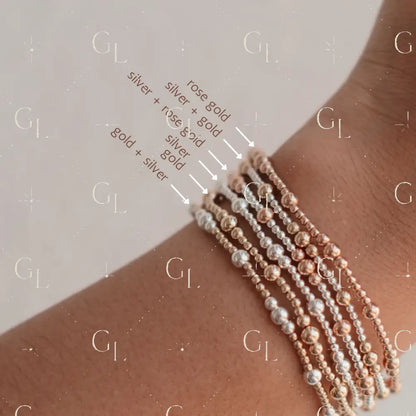 Oaklyn - Mixed Metal Gold Fill + Sterling Silver Beaded Bracelet - 6.25 inches / Gold