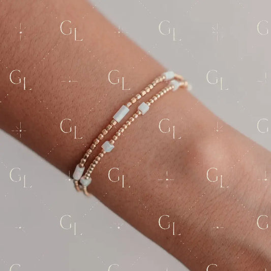 Opalite 14k Gold Fill + Sterling Silver Beaded Bracelet