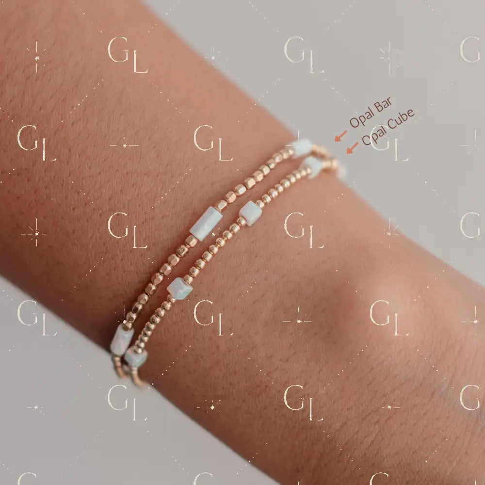 Opalite 14k Gold Fill + Sterling Silver Beaded Bracelet - 14k Gold Fill / 6.25 inches / Bar