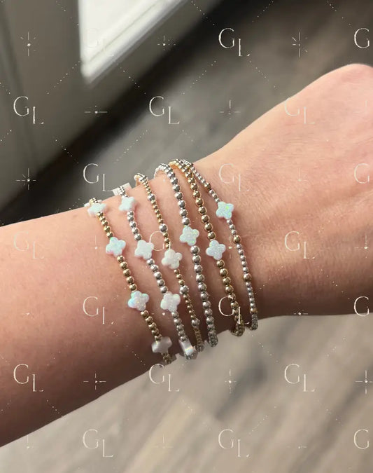 Opalite Clover 14k Gold Fill and Sterling Silver Bracelet