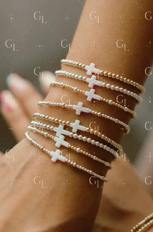 Opalite Cross 14k Gold Fill and Sterling Silver Bracelet
