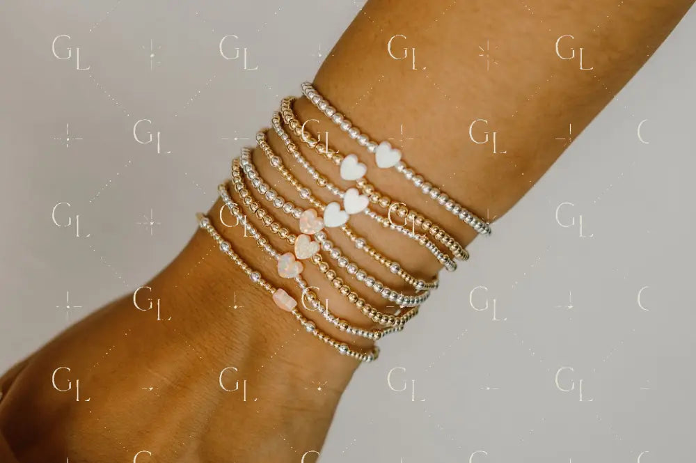 Opalite Heart 14k Gold Fill and Sterling Silver Beaded Bracelet