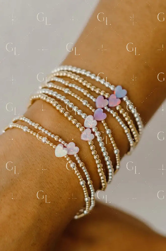 Opalite Heart 14k Gold Fill and Sterling Silver Beaded Bracelet