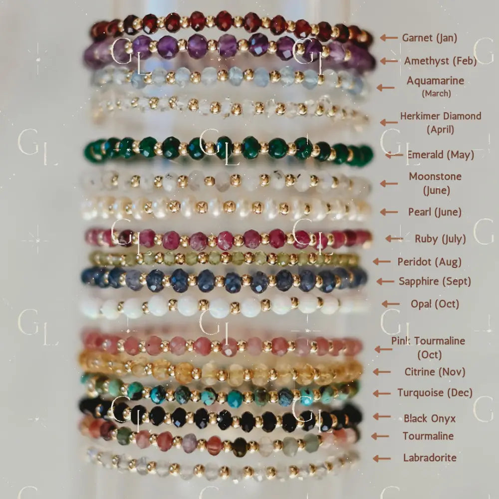 Rae Birthstone 14k Gold Fill + Sterling Silver Beaded Bracelet