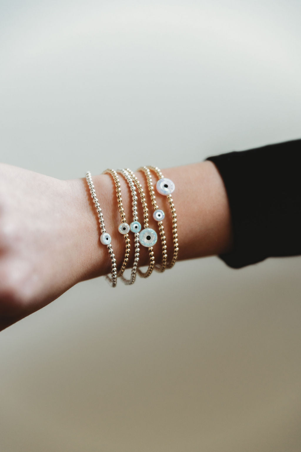 Opalite Evil Eye 14k Gold Fill and Sterling Silver Beaded Bracelet