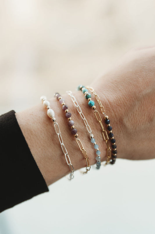 Gemline Collection- Joy Chained 14k Gold Fill + Sterling Silver Custom Birthstone Bracelet