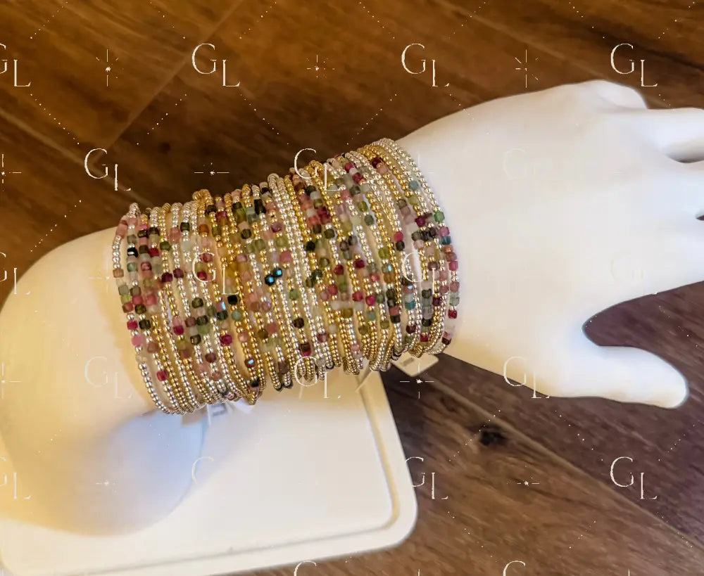 Watermelon Tourmaline Morse Code Bracelet - 14k Gold Fill or Sterling Silver